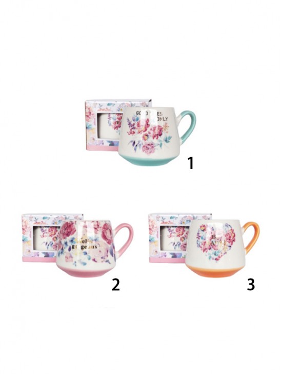 Floral Print Mug Cups (3pcs) With Gift Box 350ml (12oz)
